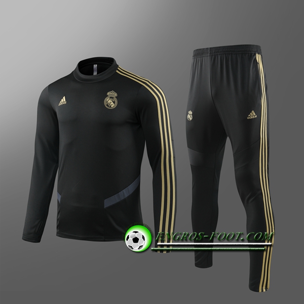 Engros-foot: Ensemble Nouveaux Survetement Foot Real Madrid Enfant Noir/Jaune 2019 2020 Thailande