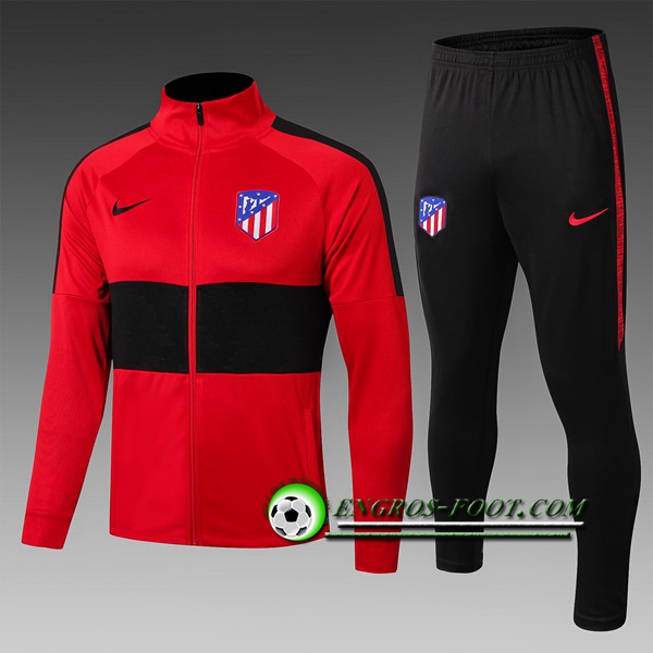 Engros-foot: Ensemble Survetement Foot - Veste Atletico Madrid Enfant Noir/Rouge 2019 2020 Thailande