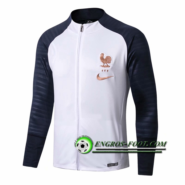 Engros-foot: Nouveaux Veste Foot France Blanc/Bleu Fonce 2019 2020 Thailande