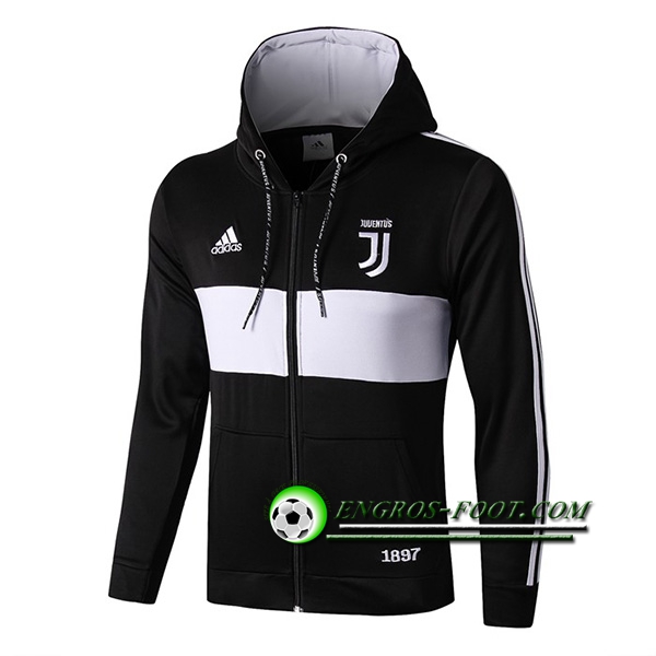 Engros-foot: Veste A Capuche Juventus Noir/Blanc 2019 2020 Thailande