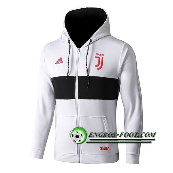 Engros-foot: Veste A Capuche Juventus Blanc/Noir 2019 2020 Thailande