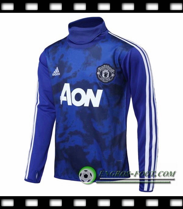 Engros-foot: Sweatshirt Training Manchester United Bleu Col haut 2019/2020 Thailande