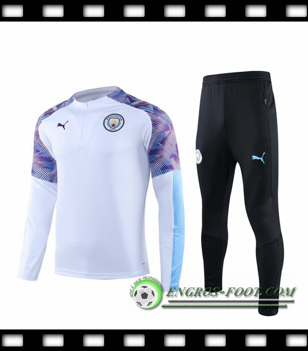 Ensemble Survetement de Foot Manchester City Blanc Pourpre 2019/2020