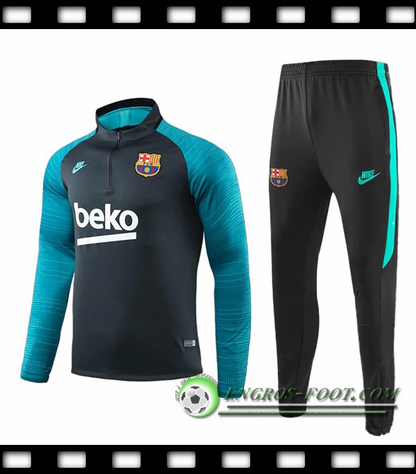 Ensemble Survetement de Foot FC Barcelone Gris Fonce Bleu 2019/2020