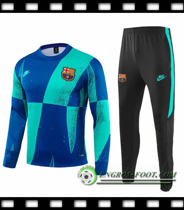 Ensemble Survetement de Foot FC Barcelone Bleu Vert 2019/2020