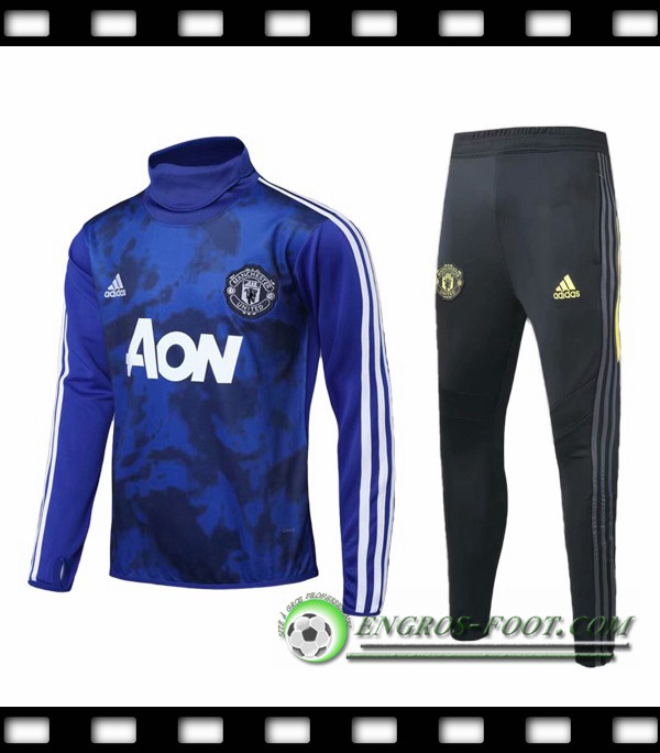 Ensemble Survetement de Foot Manchester United Bleu Col haut 2019/2020