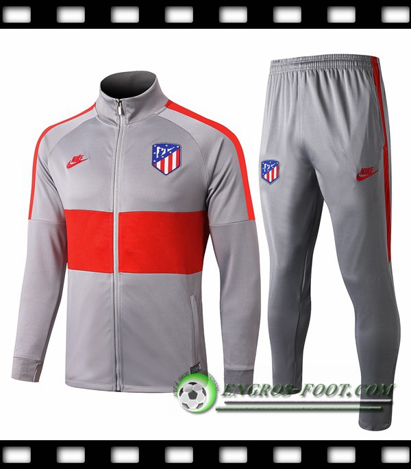 Ensemble Survetement de Foot - Veste Atletico Madrid Rouge Gris Clair 2019/2020