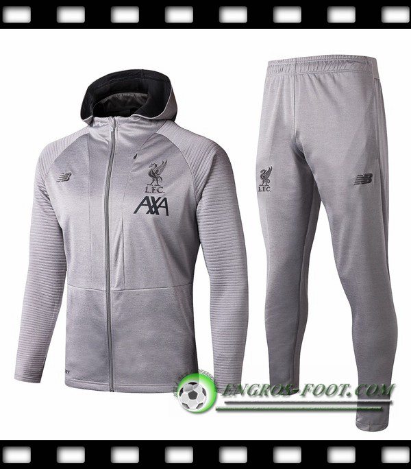 Ensemble Veste A Capuche Survetement Foot FC Liverpool Gris 2019/2020