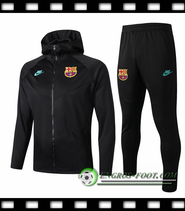 Ensemble Veste A Capuche Survetement Foot FC Barcelone Gris Fonce 2019/2020