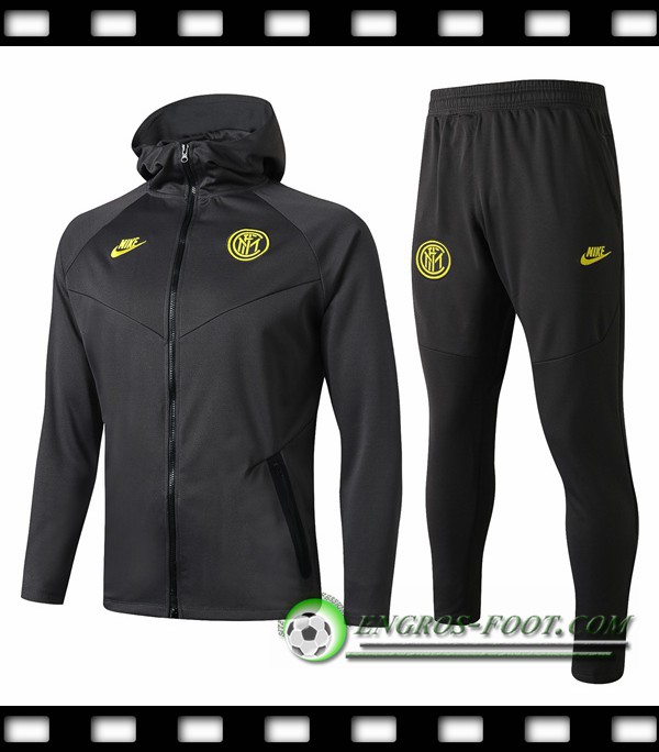 Ensemble Veste A Capuche Survetement Foot Inter Milan Gris 2019/2020