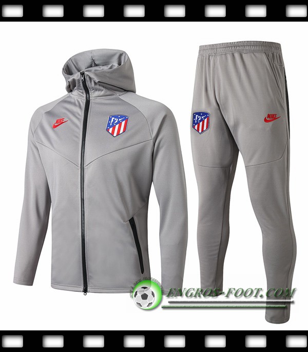 Ensemble Veste A Capuche Survetement Foot Atletico Madrid Gris Clair 2019/2020