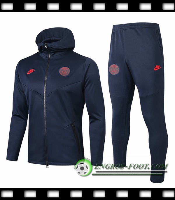 Ensemble Veste A Capuche Survetement Foot Paris PSG Noir 2019/2020