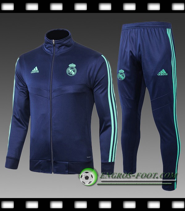 Engros-foot: Ensemble Survetement de foot - Veste Real Madrid Enfant Bleu Saphir 2019/2020 Thailande