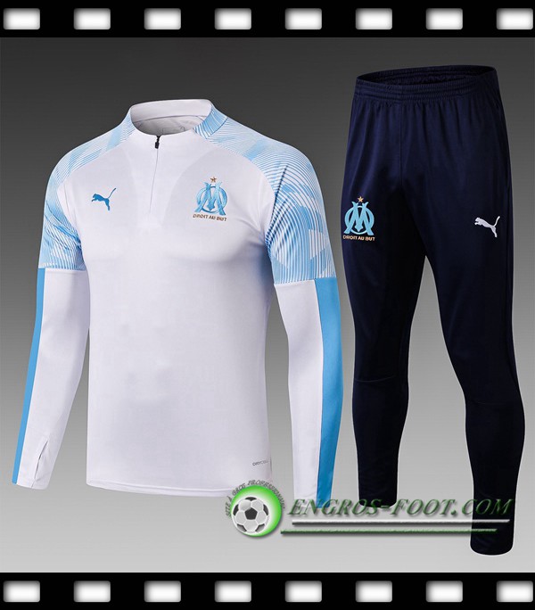 Engros-foot: Ensemble Survetement de foot Marseille Enfant Blanc 2019/2020 Thailande