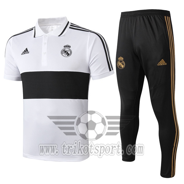 Ensemble Polo Real Madrid + Pantalon Noir/Blanc 2019/2020