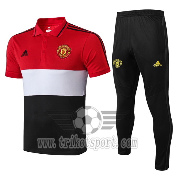 Ensemble Polo Manchester United + Pantalon Blanc/Noir/Rouge 2019/2020