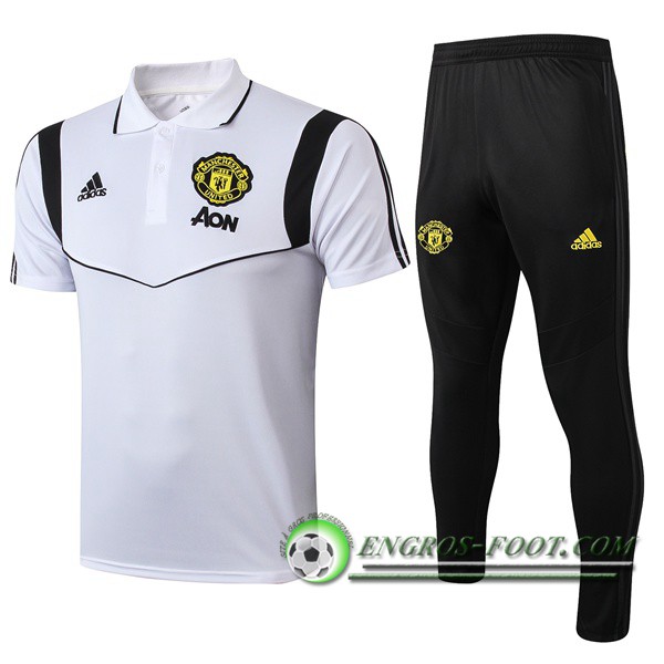 Ensemble Polo Manchester United + Pantalon Blanc/Noir 2019/2020