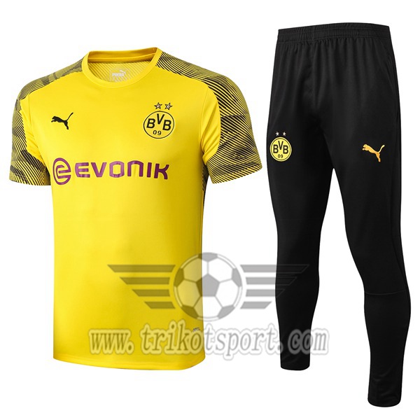 Ensemble Training T-Shirts Dortmund BVB + Pantalon Jaune 2019/2020