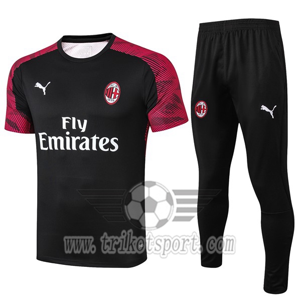 Ensemble Training T-Shirts Milan AC + Pantalon Noir 2019/2020