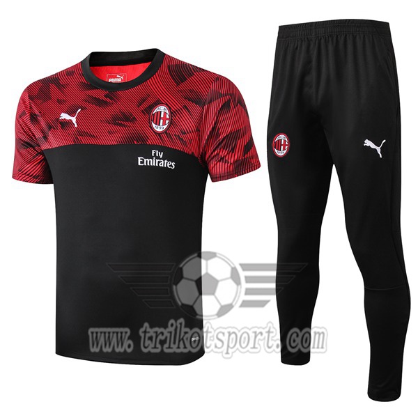 Ensemble Training T-Shirts Milan AC + Pantalon Noir/Rouge 2019/2020