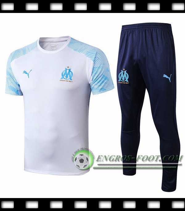 Ensemble Training T-Shirts Marseille OM + Pantalon Blanc 2019/2020