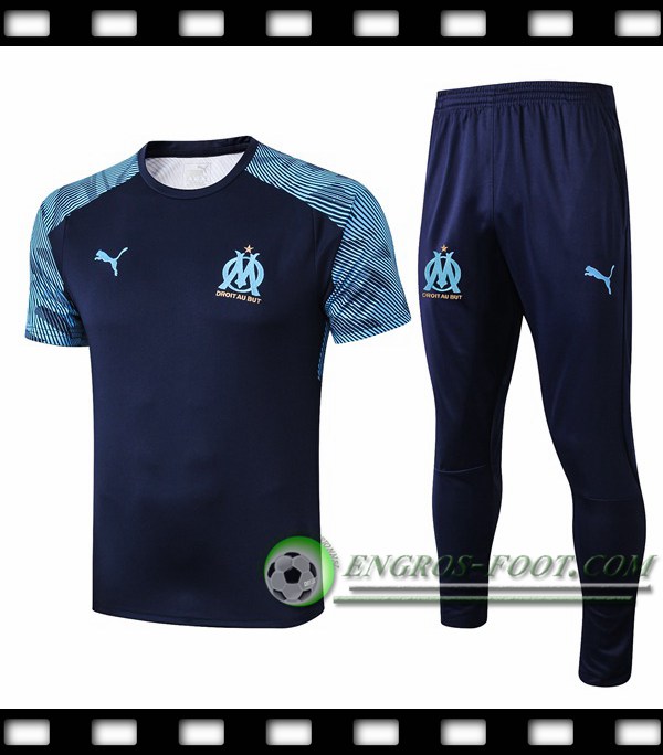 Ensemble Training T-Shirts Marseille OM + Pantalon Bleu Fonce 2019/2020