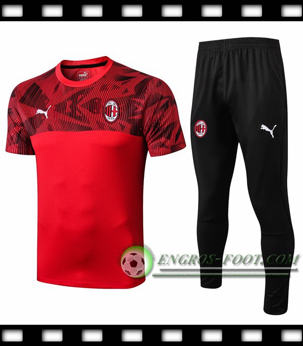 Ensemble Training T-Shirts Milan AC + Pantalon Rouge 2019/2020