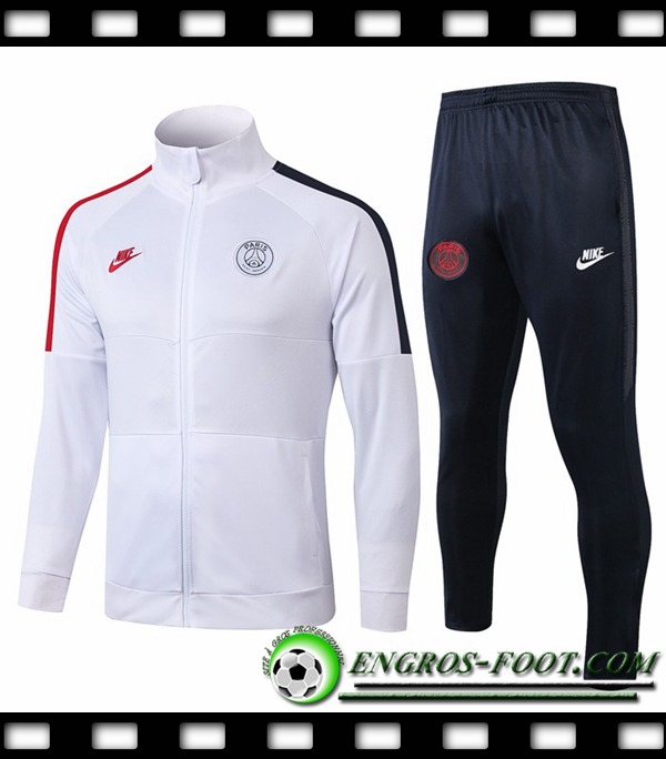 Ensemble Survetement de Foot - Veste PSG NIKE Blanc/Noir/Rouge 2019/2020