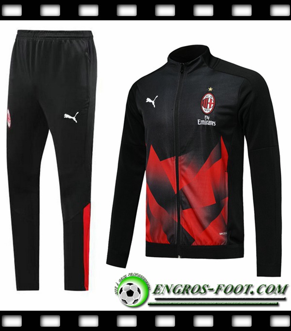 Ensemble Survetement de Foot - Veste Milan AC Noir/Rouge 2019/2020