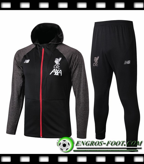 Veste A Capuche Survetement Foot FC Liverpool Noir/Gris 2019/2020