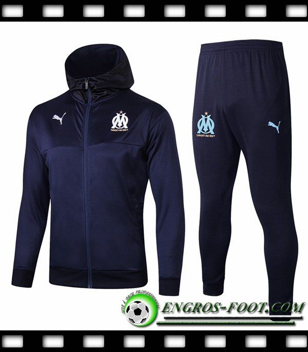 Veste A Capuche Survetement Foot Marseille OM Bleu Fonce 2019/2020