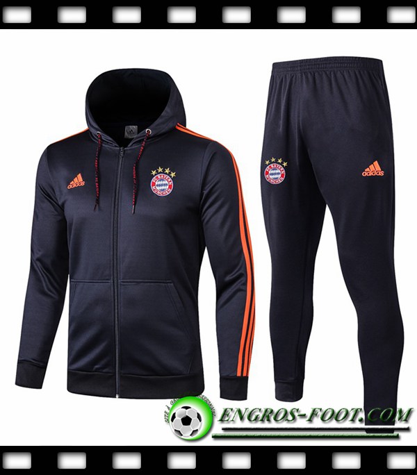 Veste A Capuche Survetement Foot Bayern Munich Bleu Fonce 2019/2020