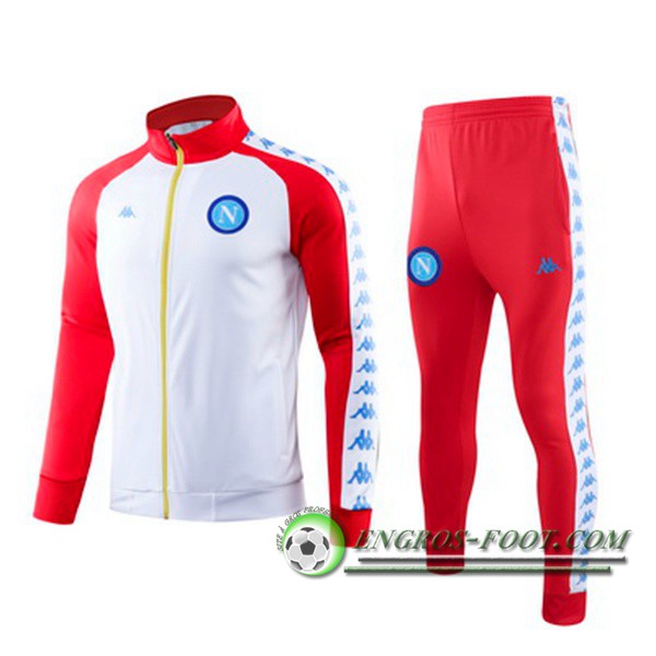 Ensemble Survetement de Foot - Veste SSC Naples Blanc/Rouge Col haut 2019/2020