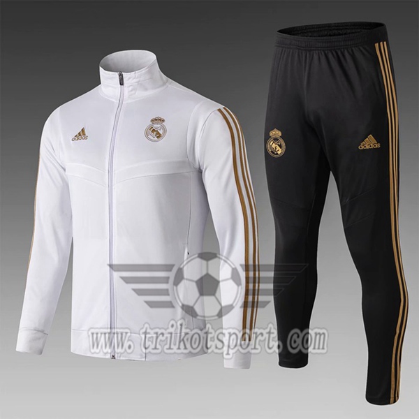 Ensemble Survetement Foot - Veste Real Madrid Enfant Blanc Col montant 2019/2020