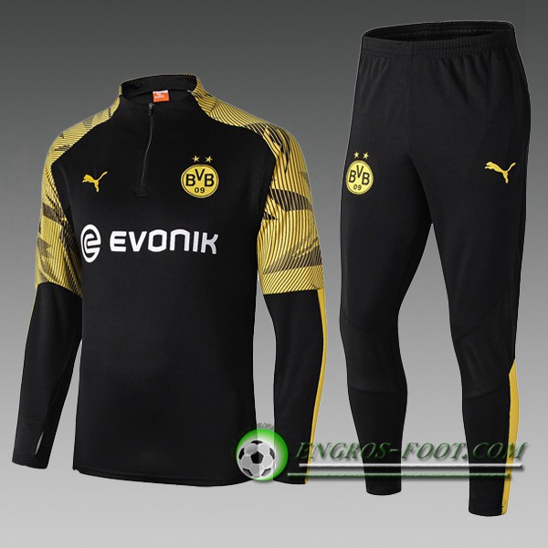 Ensemble Survetement de Foot Dortmund BVB Enfant Noir Jaune 2019/2020