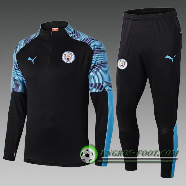 Ensemble Survetement de Foot Manchester City Enfant Noir Bleu 2019/2020