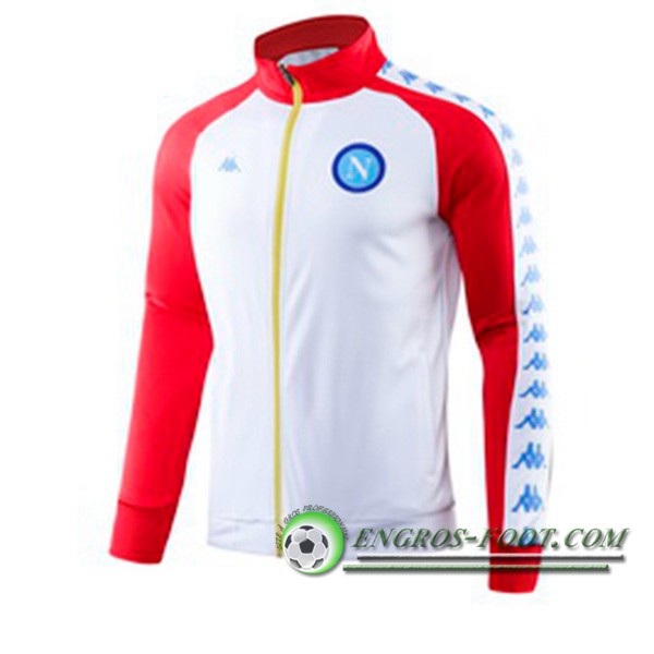 Nouveaux Veste Foot SSC Naples Blanc/Rouge Col haut 2019/2020