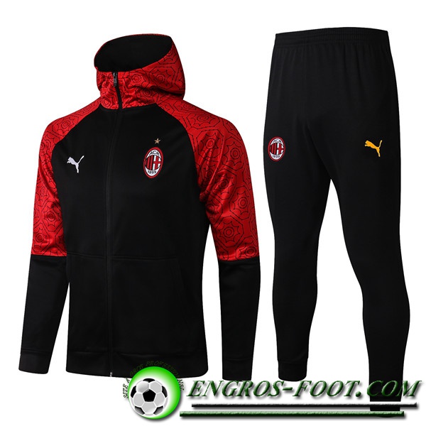 Ensemble Veste A Capuche Survetement - Veste Milan AC Noir/Rouge 2020/2021