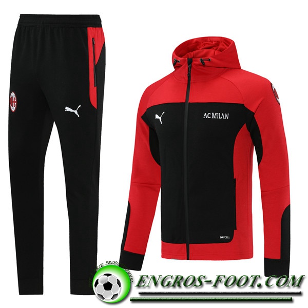 Ensemble Veste A Capuche Survetement - Veste Milan AC Rouge/Noir 2020/2021