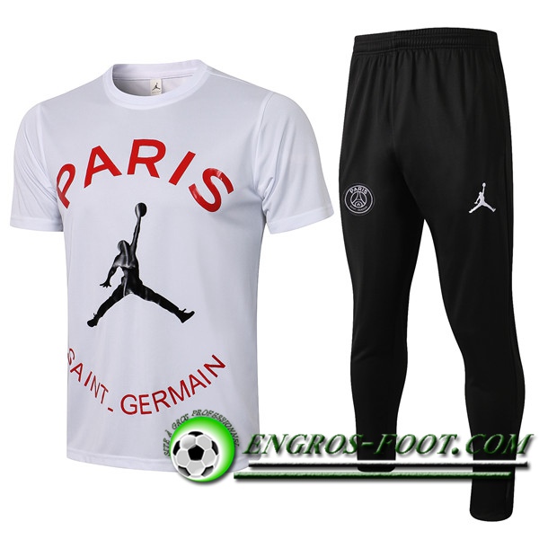 Ensemble Training T-Shirts PSG Jordan + Pantalon Blanc/Rouge 2021/2022