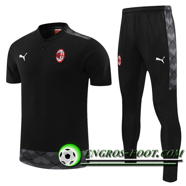 Ensemble Training T-Shirts Milan AC + Pantalon Noir 2021/2022