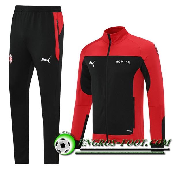 Ensemble Survetement de Foot - Veste Milan AC Noir/Rouge 2021/2022