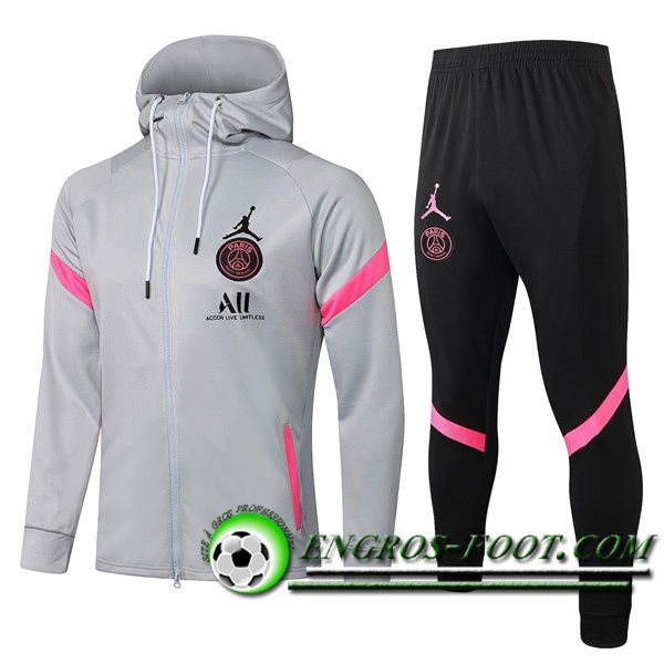 Ensemble Veste A Capuche Survetement - Veste Jordan PSG Gris 2021/2022