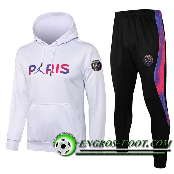 Ensemble Veste A Capuche Survetement Foot Jordan PSG Paris Blanc 2021/2022