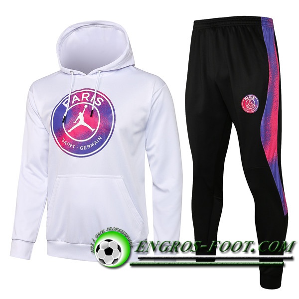 Ensemble Veste A Capuche Survetement Foot Jordan PSG Blanc 2021/2022