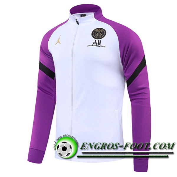 Nouveaux Veste Foot Jordan PSG Blanc/Violet 2021/2022