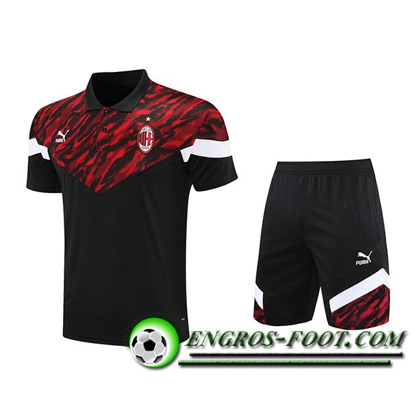 Ensemble Polo Milan AC + Shorts Rouge/Noir 2021/2022