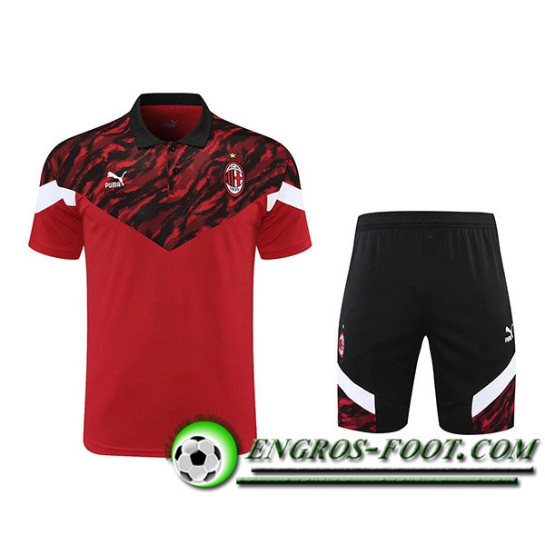 Ensemble Polo Milan AC + Shorts Noir/Rouge 2021/2022