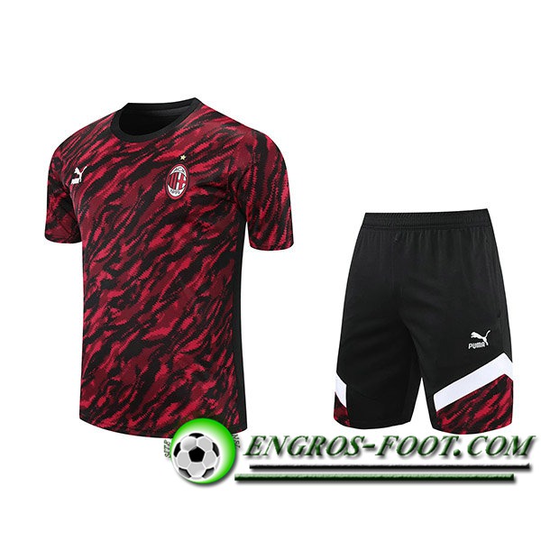 Ensemble Training T-Shirts Milan AC + Shorts Rouge/Noir 2021/2022