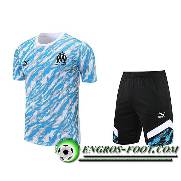 Ensemble Training T-Shirts Marseille OM + Shorts Blanc/Bleu 2021/2022